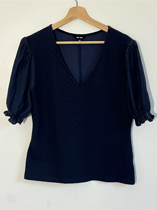 Saint + Sofia Tops - Saint + Sofia Navy Tori Puff Sleeve V-Neck Top size 12